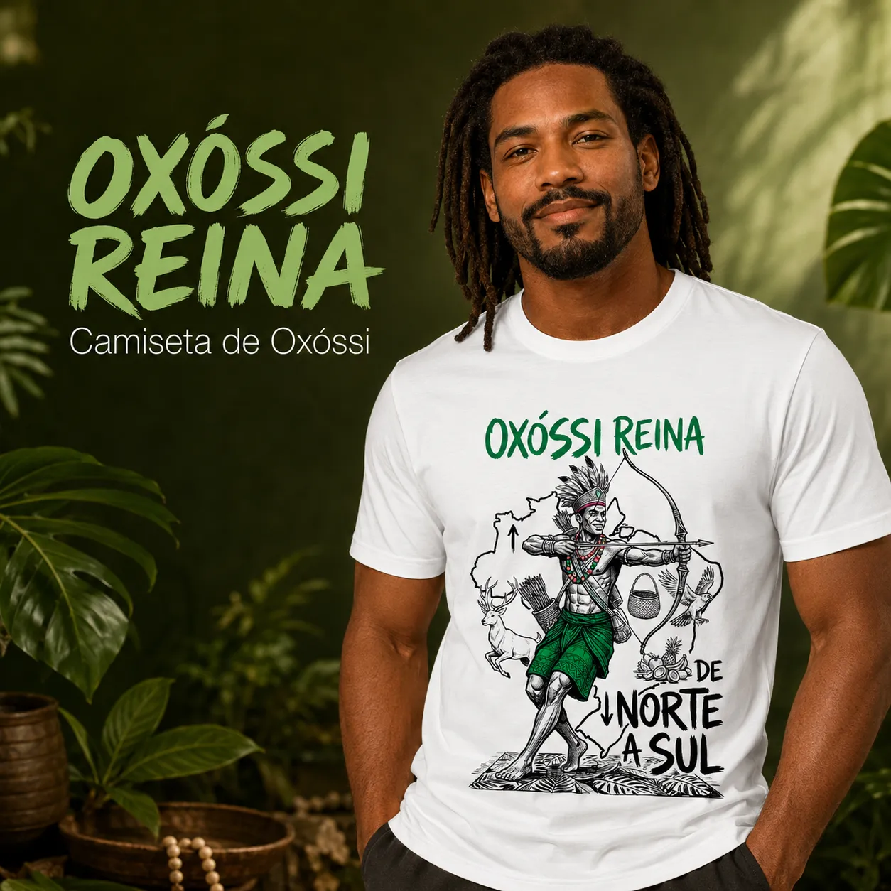 Camiseta Oxóssi Umbanda 100% Algodão Unissex Branca Orixá Religiosa De Norte a Sul